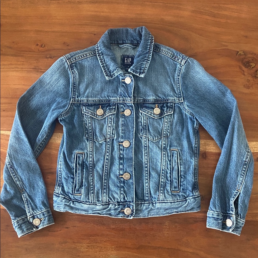GAP girls cropped denim jacket medium blue jean fall basic kids medium